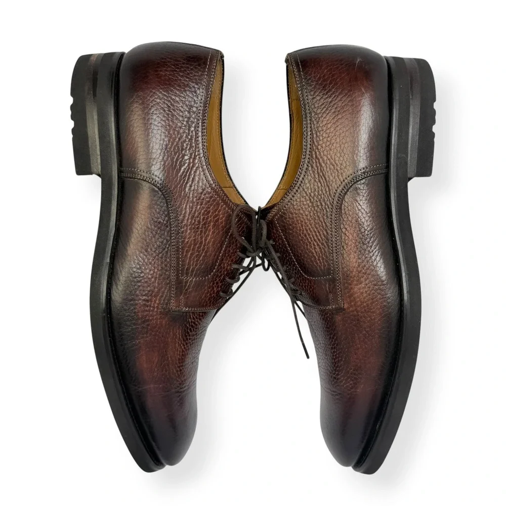Magnanni Derby Shoes Melich III 12M $625 Brown Painted Grained Leather 23794‎